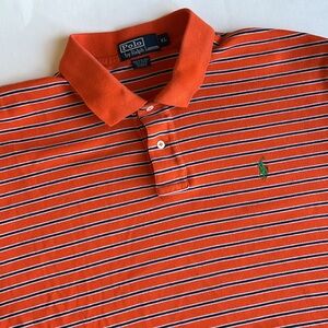 Vintage‎ Polo Ralph Lauren Orange Blue Striped Short Sleeve Golf Polo Mens XL